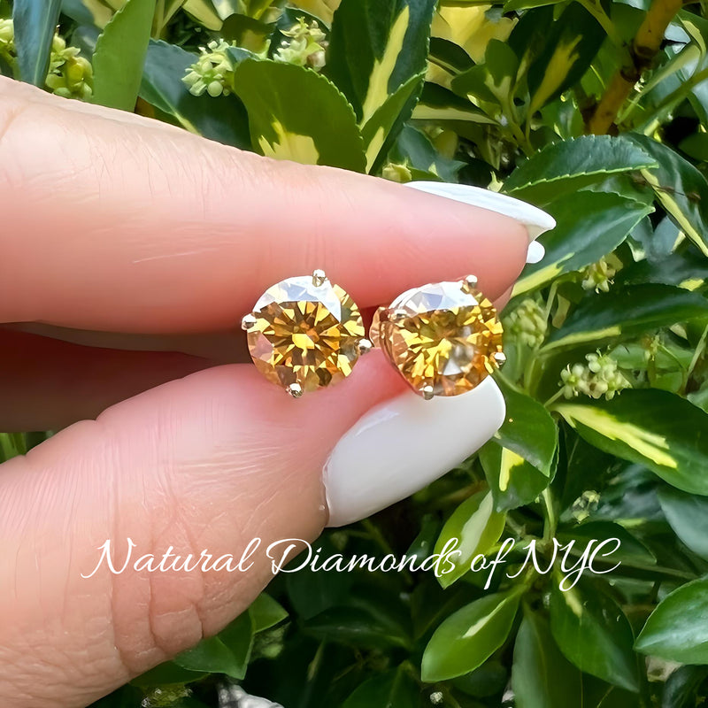 Champagne • Moissanite Stud Earrings • GRA Certified • 14K Gold Solid Round Cut • Green Moissanite Stud • Stud Earrings • Moissanite Earring