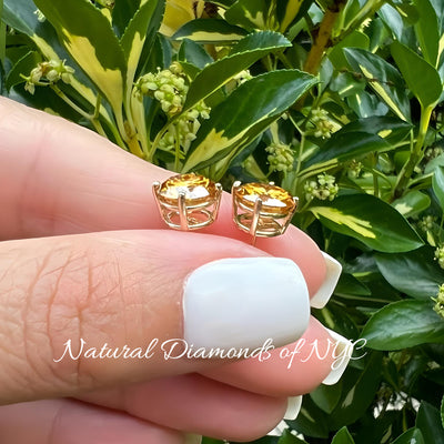 Champagne • Moissanite Stud Earrings • GRA Certified • 14K Gold Solid Round Cut • Green Moissanite Stud • Stud Earrings • Moissanite Earring