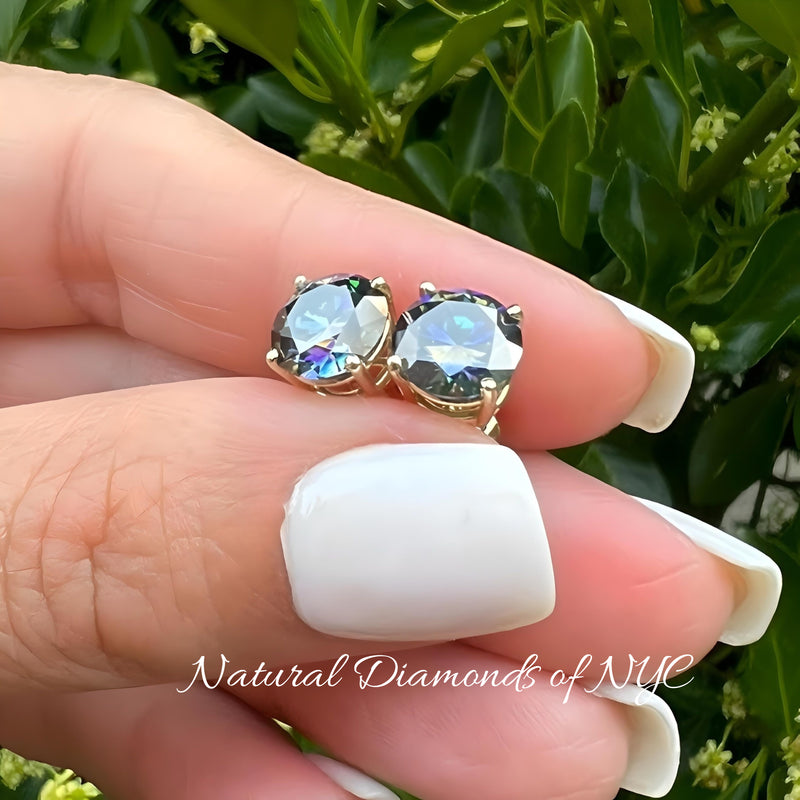 Rainbow Blue Moissanite Stud Earrings GRA Certified 14K Gold Solid • Round Cut • Green Moissanite Stud • Stud Earrings • Moissanite Earring (Copy)