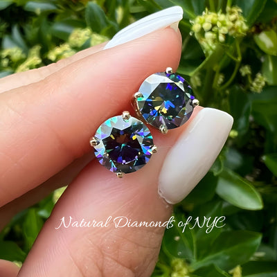 Rainbow Blue Moissanite Stud Earrings GRA Certified 14K Gold Solid • Round Cut • Green Moissanite Stud • Stud Earrings • Moissanite Earring (Copy)