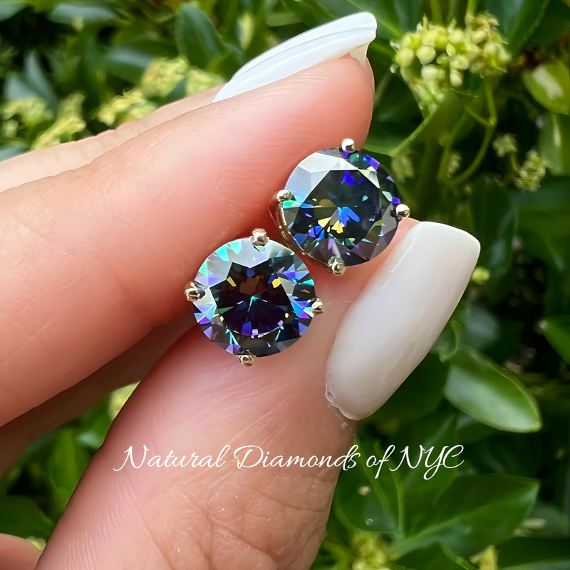 Rainbow Blue Moissanite Stud Earrings GRA Certified 14K Gold Solid • Round Cut • Green Moissanite Stud • Stud Earrings • Moissanite Earring (Copy)