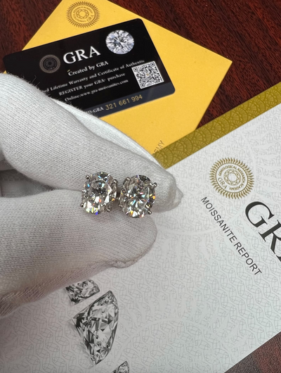 GRA Certified 1.00 ct to 12,00 ct Oval Shape Moissanite Stud Earrings in Screw Back