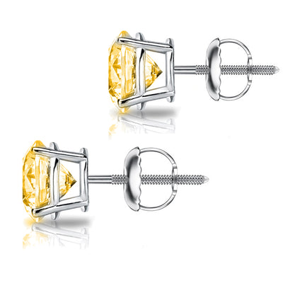 GRA 0.20 ct to 12.00 ct Yellow Round Cut Moissanite Stud Earrings in Screw Back