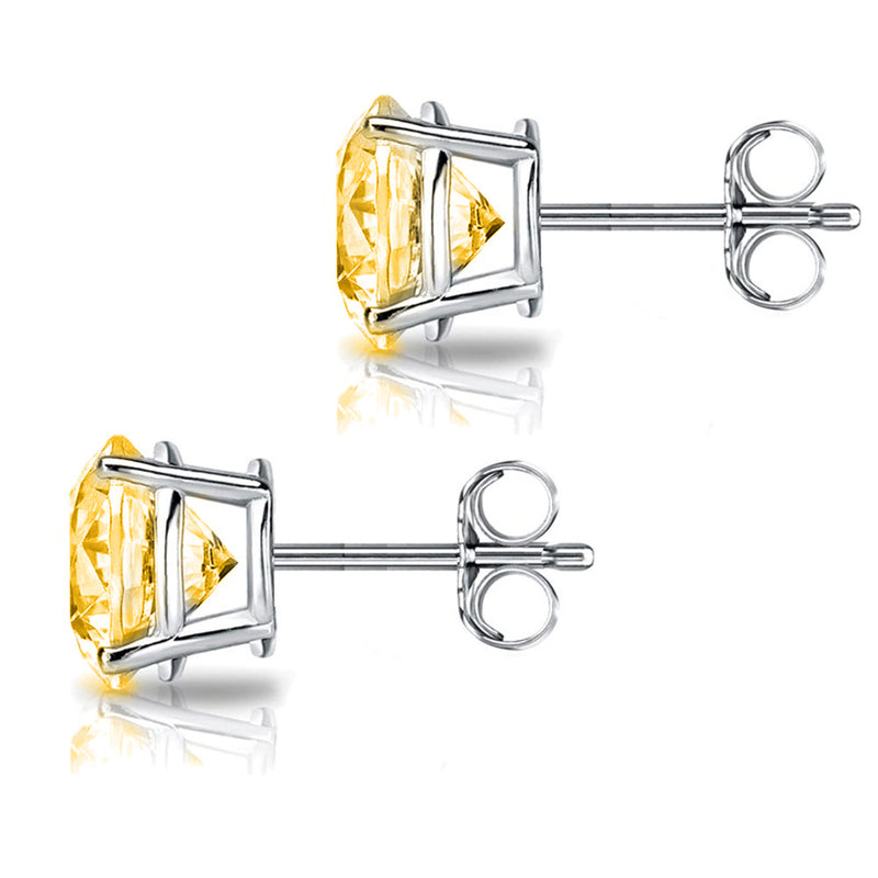 GRA 0.20 ct to 12.00 ct Yellow Round Cut Moissanite Stud Earrings in Screw Back