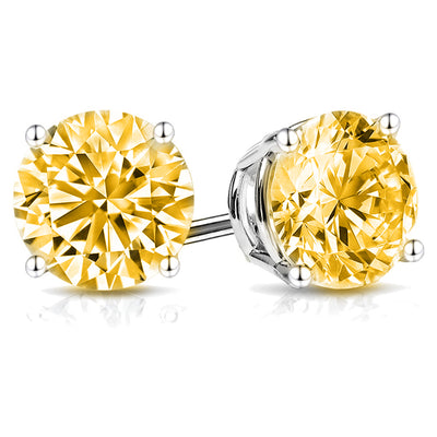 GRA 0.20 ct to 12.00 ct Yellow Round Cut Moissanite Stud Earrings in Screw Back