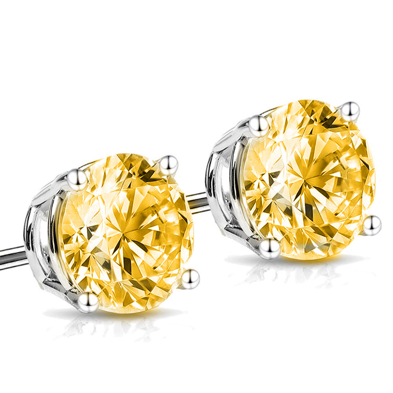 GRA 0.20 ct to 12.00 ct Yellow Round Cut Moissanite Stud Earrings in Screw Back