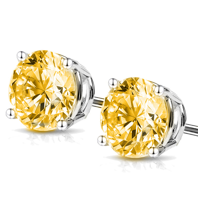 GRA 0.20 ct to 12.00 ct Yellow Round Cut Moissanite Stud Earrings in Screw Back