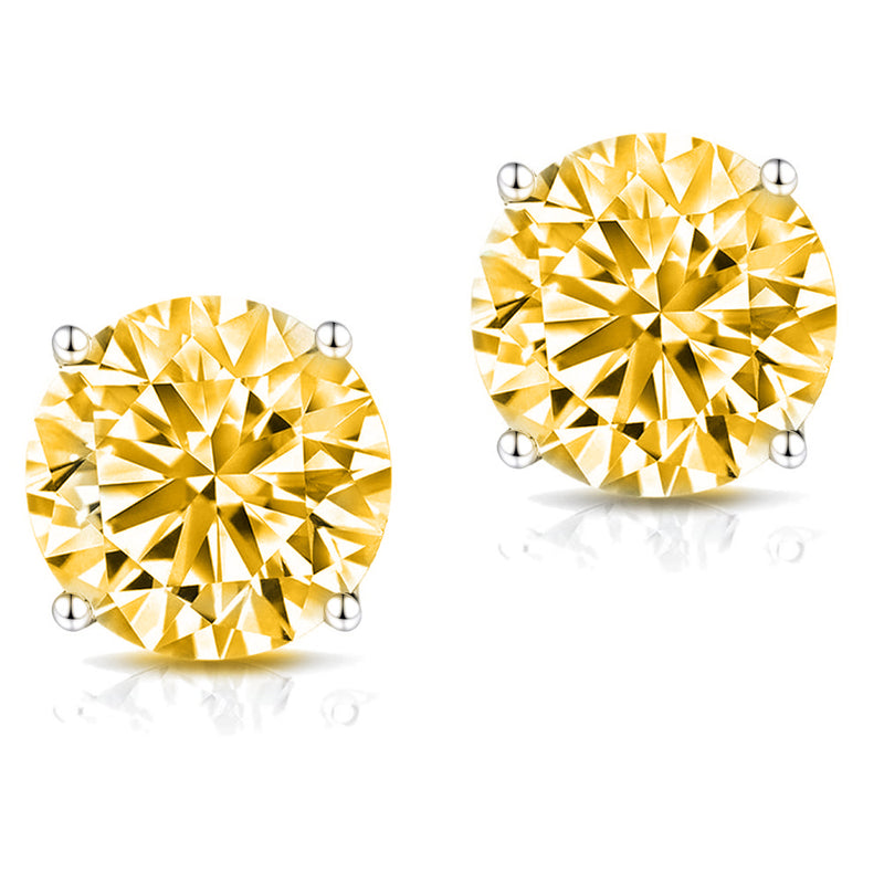 GRA 0.20 ct to 12.00 ct Yellow Round Cut Moissanite Stud Earrings in Screw Back