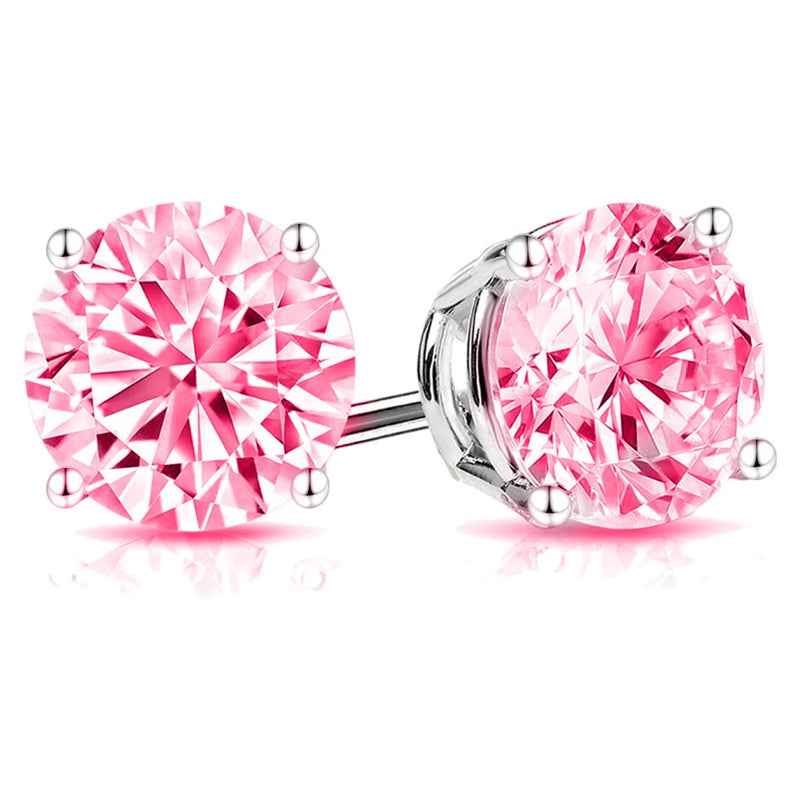 0.20 ct to 12.00 ct Pink Round Cut Moissanite Stud Earrings in Push Back