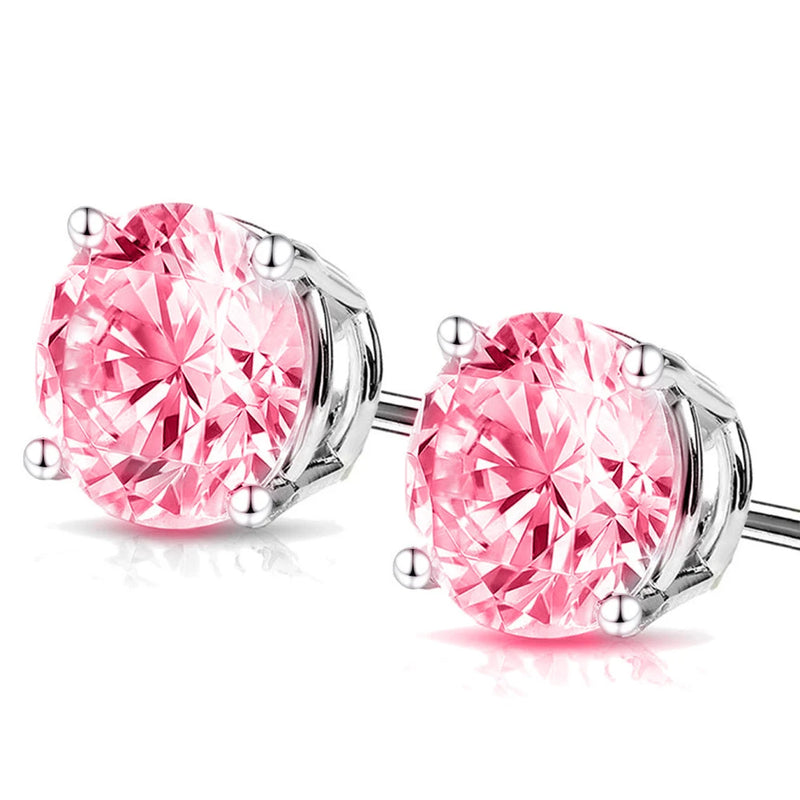 0.20 ct to 12.00 ct Pink Round Cut Moissanite Stud Earrings in Push Back