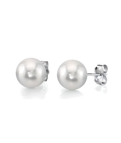 14K Cultured Pearl Studs - 14K Handmade Solid Gold Genuine White Pearl Earrings Push Back Earrings-14K Pearl Studs