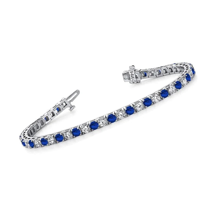 9.00 CT LADIES ROUND CUT DIAMOND AND SAPPHIRE TENNIS BRACELET