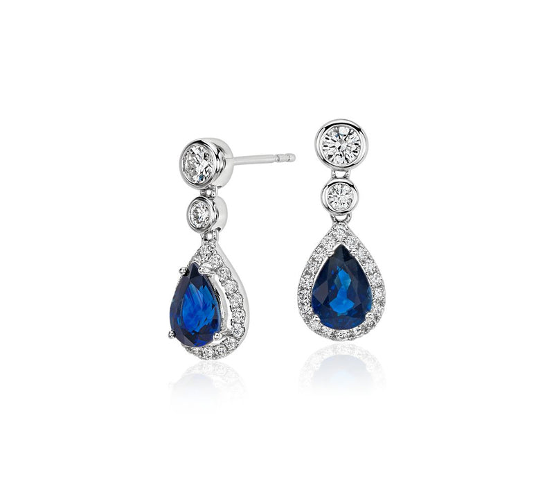 Sapphire and Diamond Pear Drop Earrings  (7x5mm)