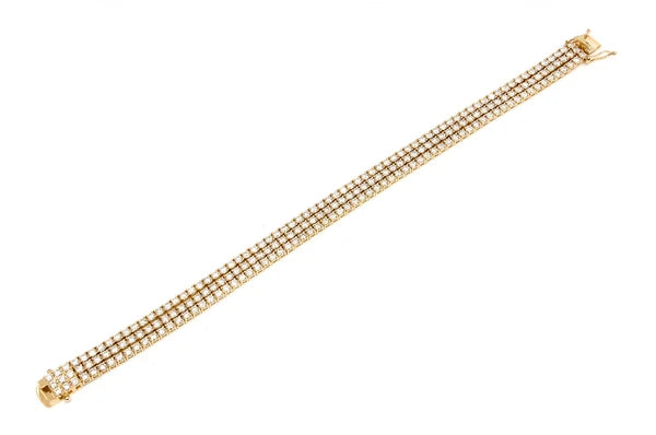 12.00CTW THREE ROW DIAMOND TENNIS BRACELET IN 14K YELLOW GOLD