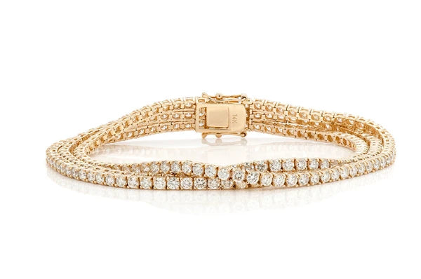 12.00CTW THREE ROW DIAMOND TENNIS BRACELET IN 14K YELLOW GOLD