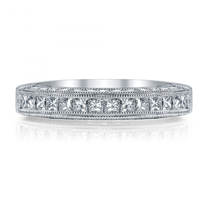 1.25 ct Ladies Round & Prinncess Cut Diamond Wedding Band Ringin 14 kt White Gold