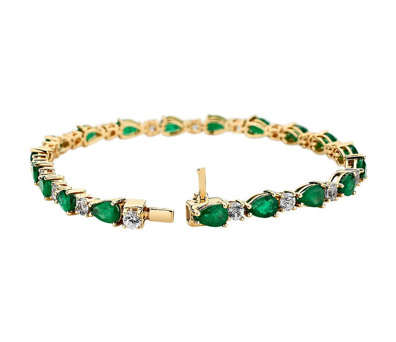 Emerald and White Sapphire Bracelet in 14k Yellow Gold