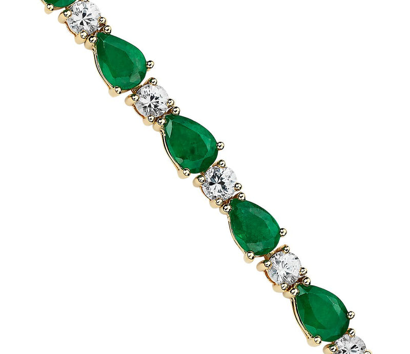 Emerald and White Sapphire Bracelet in 14k Yellow Gold