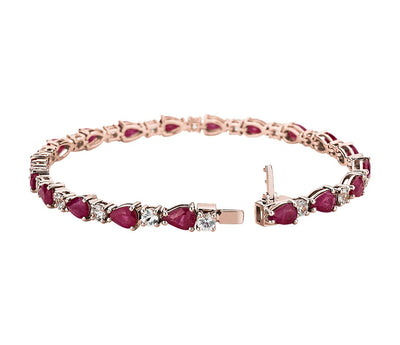 Ruby and White Sapphire Bracelet in 14k Rose Gold