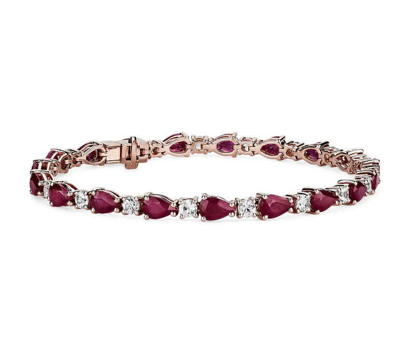 Ruby and White Sapphire Bracelet in 14k Rose Gold