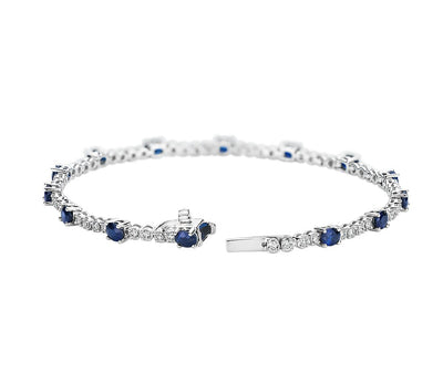 Oval Sapphire and Round Diamond Bracelet in 14k White Gold