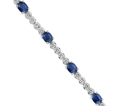 Oval Sapphire and Round Diamond Bracelet in 14k White Gold