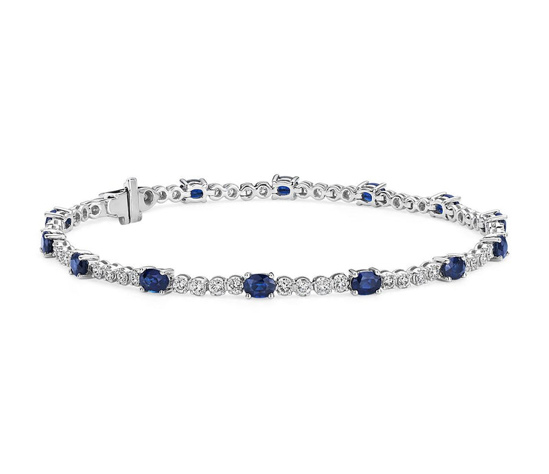 Oval Sapphire and Round Diamond Bracelet in 14k White Gold