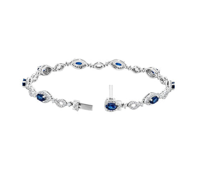 4.04 Oval Sapphire and Round Diamond Bracelet in 14k White Gold