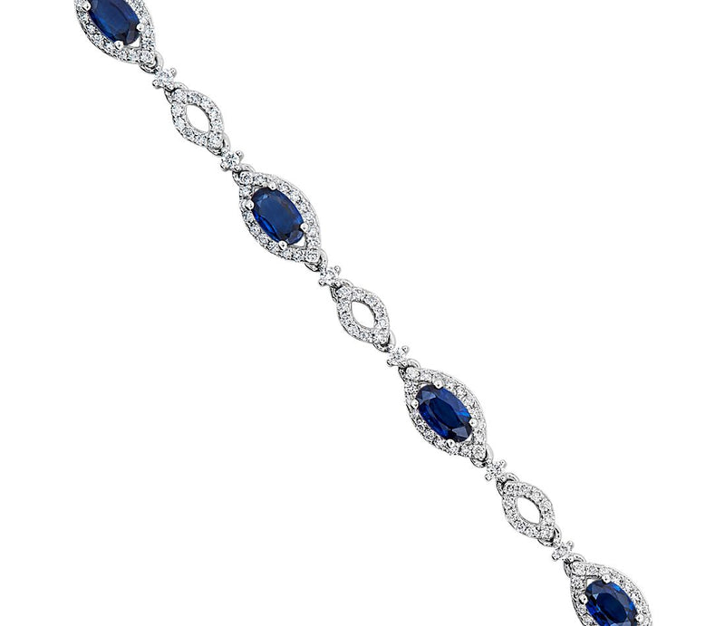 4.04 Oval Sapphire and Round Diamond Bracelet in 14k White Gold