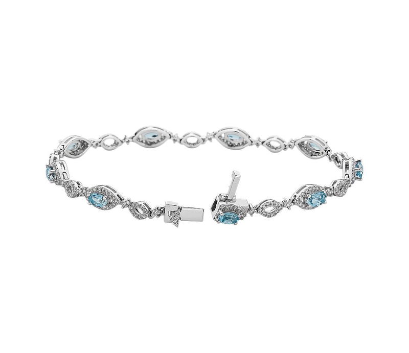 4.04 Oval Aquamarine and Round Diamond Bracelet in 14k White Gold