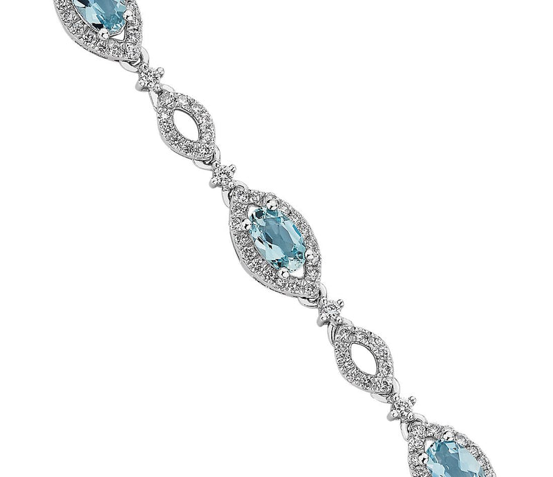 4.04 Oval Aquamarine and Round Diamond Bracelet in 14k White Gold