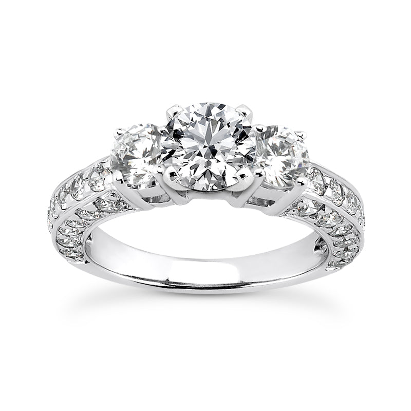 2.95ct Ladies 3 Stone Round Cut Diamond Engagement Ring