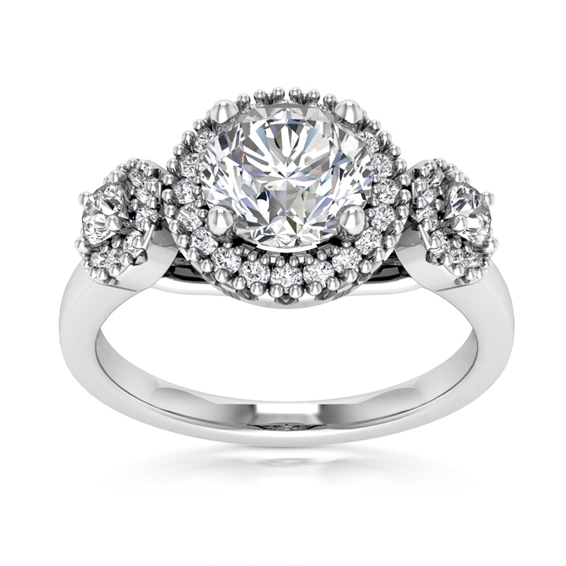 1.91ct Ladies 3 Stone Round Cut Diamond Engagement Ring