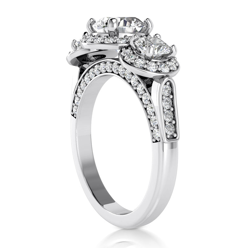 1.97ct Ladies 3 Stone Round Cut Diamond Engagement Ring