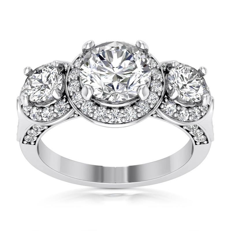 1.97ct Ladies 3 Stone Round Cut Diamond Engagement Ring