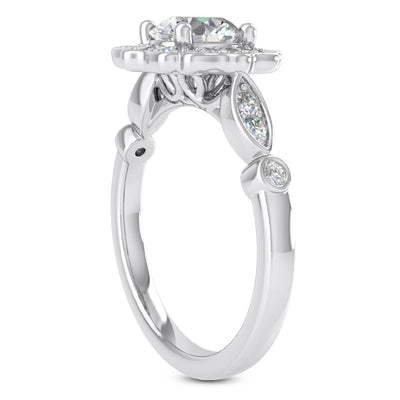 1.05ct Ladies Flower Round Cut Diamond Engagement Ring