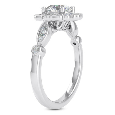 1.05ct Ladies Flower Round Cut Diamond Engagement Ring