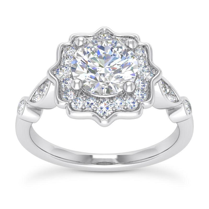 1.05ct Ladies Flower Round Cut Diamond Engagement Ring