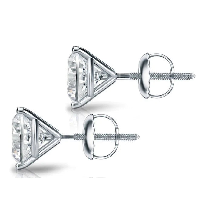 1.00ct 3-Prong Round Cut Diamond Stud Earrings