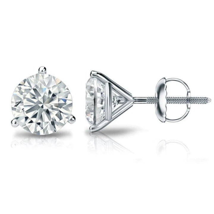 1.10ct 3-Prong Round Cut Diamond Stud Earrings