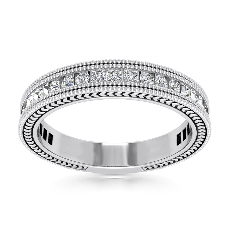 0.76 ct Princess and Round Cut Diamond Wedding Band Ring in 14 kt White Gold