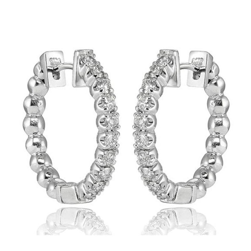 0.85 ct Ladies Round Cut Diamond Hoop Huggie Earrings