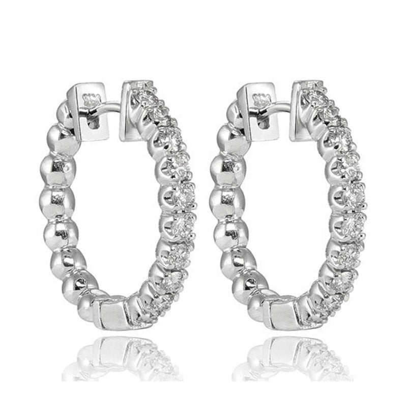 0.85 ct Ladies Round Cut Diamond Hoop Huggie Earrings