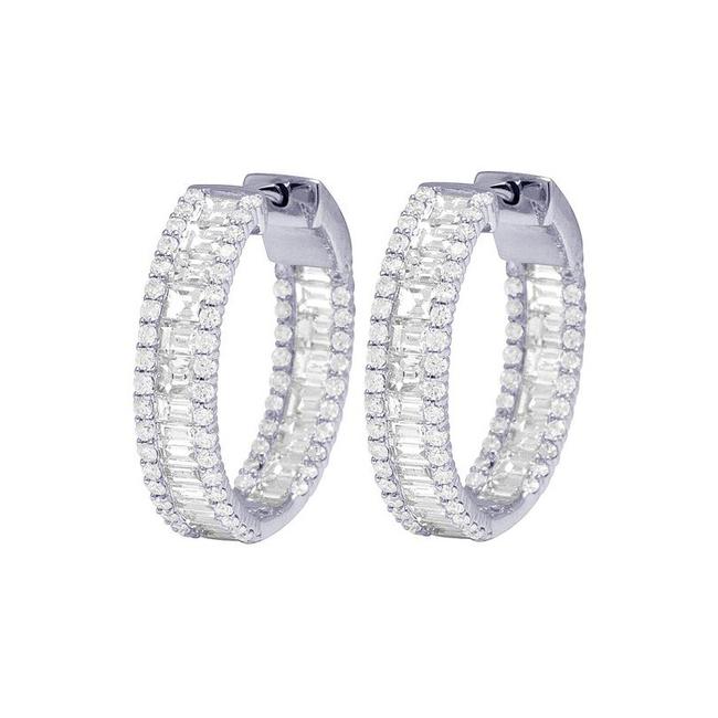 6.00ct Ladies 3 Row Inside-out Round & Baguette Hoop Earrings