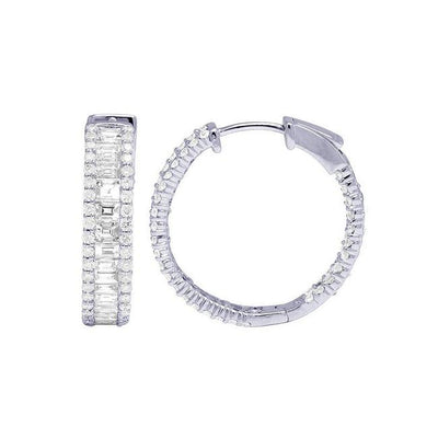 6.00ct Ladies 3 Row Inside-out Round & Baguette Hoop Earrings