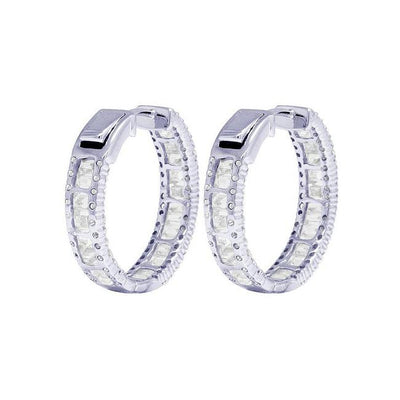 6.00ct Ladies 3 Row Inside-out Round & Baguette Hoop Earrings