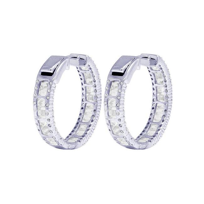 6.00ct Ladies 3 Row Inside-out Round & Baguette Hoop Earrings